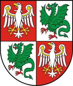 The coat of arms of the Warsaw West County used from 2012.