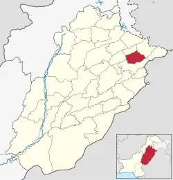 Map of Punjab with Gujranwala District highlighted