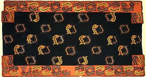 Nazca mantle from Paracas Necropolis, 0-100 . This is a "double fish" (probably sharks) design. Brooklyn Museum collections