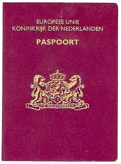 Dutch machine-readable passport cover as issued 2003–06