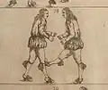 A kick to the knee as depicted in a Baroque Ringen treatise (Johann Georg Passchen 1659)