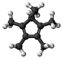 Ball-and-stick model of the pentamethylcyclopentadiene molecule