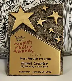 Photo of Planet Country's 2017 Award Trophy