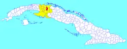 Perico municipality (red) within Matanzas Province (yellow) and Cuba