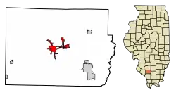 Location of Pinckneyville in Perry County, Illinois.