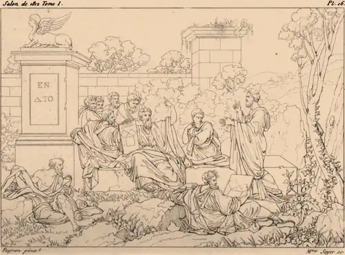 The School of Pythagoras (1812). Contemporary sketch by French painter Charles Paul Landon.