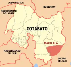 Map of Cotabato with Makilala highlighted