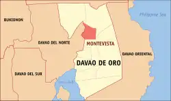 Map of Davao de Oro with Montevista highlighted