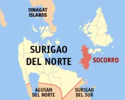 Map of Surigao del Norte with Socorro highlighted