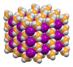 Space-filling model of the crystal structure of phosphonium iodide