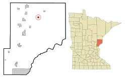 Location of the city of Bruno within Pine County, Minnesota