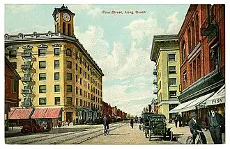 Postcard depicting Pine Street, courtesy, California Historical Society