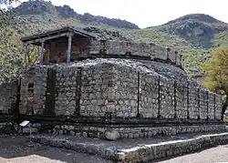 Remains of a four-squared building with round tower on top