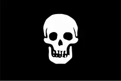 Interpretation of a death's head flag used by various pirates such as Edward "Blackbeard" Teach,[25] Stede Bonnet,[25] Charles Vane,[25] Thomas Anstis,[25] Captain Kennedy,[25] Christopher Condent,[34] and Howell Davis.[25]