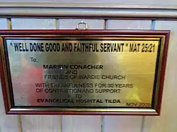 Plaque to Marion Conacher and Wardie Church