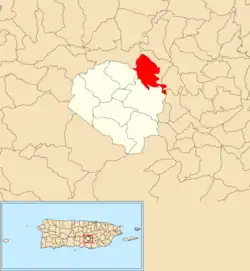 Location of Plata within the municipality of Aibonito shown in red