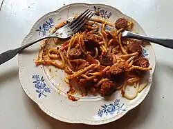 Plated korv stroganoff with pasta