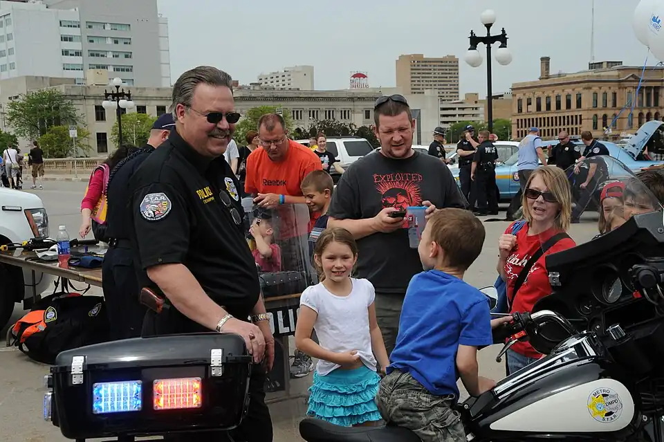 Community policing in action: officers interact with the public in Des Moines, Iowa during Police Week 2010