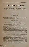 Table of contents to volume I of Theorie analytique du systeme du monde (1829)