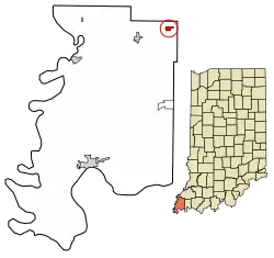 Location of Cynthiana in Posey County, Indiana.