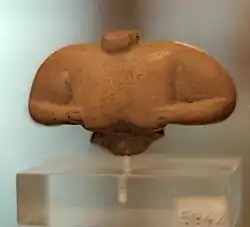 Torso of woman with hands on chest, small terracotta, Sesklo culture, Neolithic, 6th–5th millennium BC