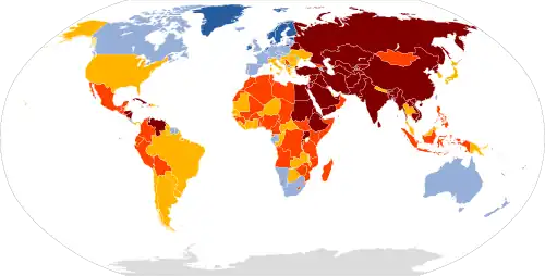 World Press Freedom Index in 2025, according to Reporters Without Borders
