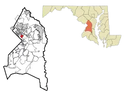 Location of Cheverly in Prince George's County (left) and in Maryland (right)