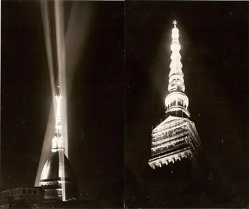 Project for the lighting of Mole Antonelliana in 1961