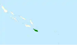 Map of the Solomon Islands, with dark green shading indicating areas where the white-headed fruit dove is found
