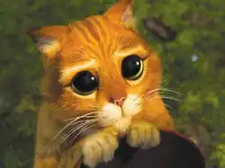 Screenshot of a helpless-looking Puss in Boots, with big eyes