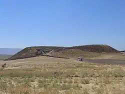 Photograph of a double, overgrown mound