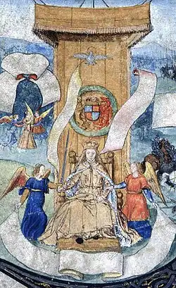 Levina Teerlinc, Mary I with Figures in Landscape, Court of King's Bench, Coram Rege Rolls. Michaelmas, 1553[14]