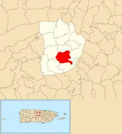 Location of Río Grande within the municipality of Morovis shown in red