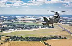 A Boeing Chinook HC4 of No. 28 Squadron departing RAF Benson during 2018