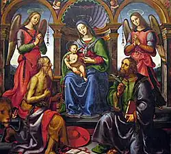 Madonna Enthroned with Saints and Angels, 1502, oil on poplar panel, 214.6 × 198.1 cm, Fine Arts Museums of San Francisco, Gift of the Samuel H. Kress Foundation