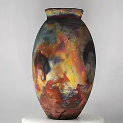 Copper Matte Raku fired oval made by Adil Ghani from RAAQUU, Malaysia
