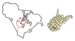 Location of Sophia in Raleigh County, West Virginia.