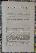 Page one of a 1791 copy of "Rapport sur le choix d'une unité de mesure" by Condorcet and Jean-Charles de Borda
