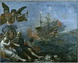 Successful resupply of Ile de Ré by Claude de Razilly in 1627, painted by Claude Vignon (1642).