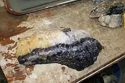 Image 12An excavated piece of Blue John (from Treak Cliff Cavern)