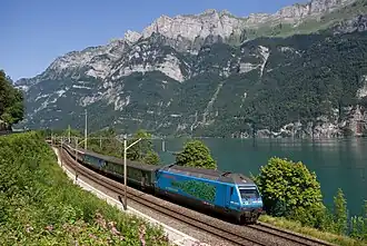SBB passenger train at the Walensee