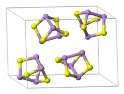 The unit cell of realgar, showing clearly the As4S4 molecules it contains