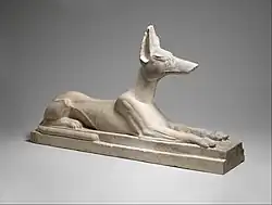 Recumbent Anubis; 664–30 BC; limestone, originally painted black; height: 38.1 cm, length: 64 cm, width: 16.5 cm; Metropolitan Museum of Art