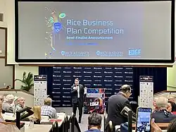Brad Burke, Executive Director of Rice Alliance, introducing RBPC finalists