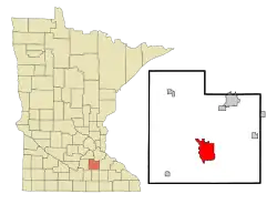 Location of the city of Faribault within Rice County in the state of Minnesota