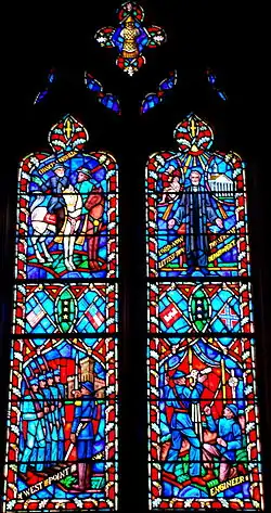 Stained glass window depicting major events of the life of Confederate General Robert E. Lee; removed in 2017