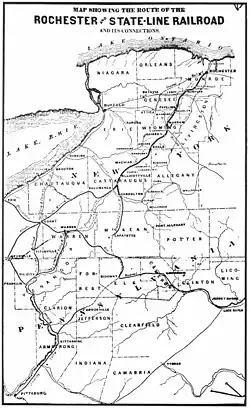 Rochester and State Line Railway first route map, circa 1878