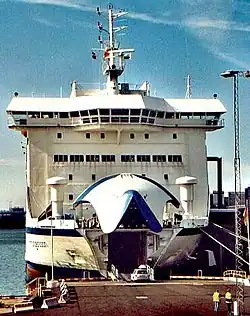 Loading a RORO passenger car ferry