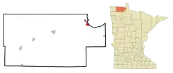 Location of Warroad within Roseau County and state of Minnesota