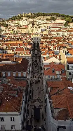 View of Castelo de São Jorge and Rua de Santa Justa from the observation deck above the lift
